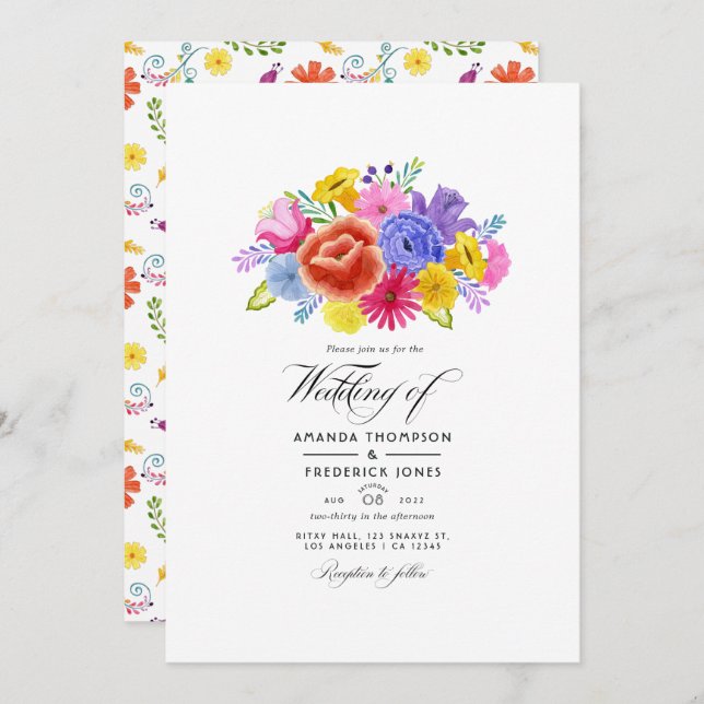 Convite Casamento de Watercolor Floral Fiesta (Frente/Verso)