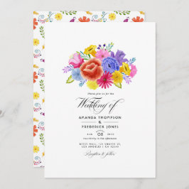 Convite Casamento de Watercolor Floral Fiesta