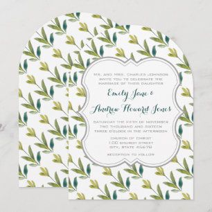 Convite Casamento de Watercolor Floral Yellow Emerald Gree