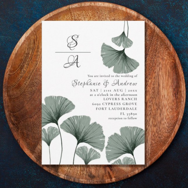 Convite Casamento de Watercolor Foliage Sage Green Gingko (Criador carregado)