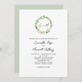 Convite Casamento de Watercolor Greenery Wreath