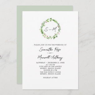 Convite Casamento de Watercolor Greenery Wreath
