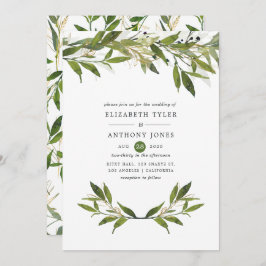 Convite Casamento de Watercolor Leafy Greenery