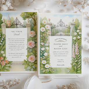 Convite Casamento de Watercolor London Iron Gates & Flower