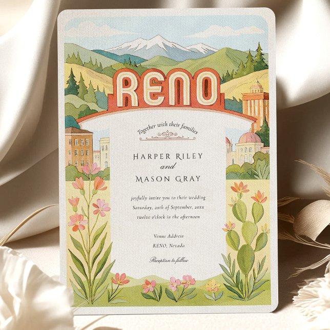 Convite Casamento de Watercolor RENO Nevada Mountain View (Criador carregado)