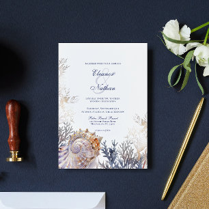 Convite Casamento de Watercolor Seashell Corals