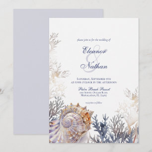 Convite Casamento de Watercolor Seashell Corals