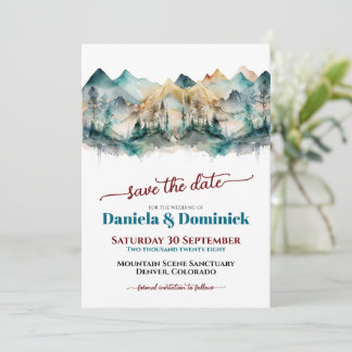 Convite Casamento de Watercolor Teal Mountain Salva a Data