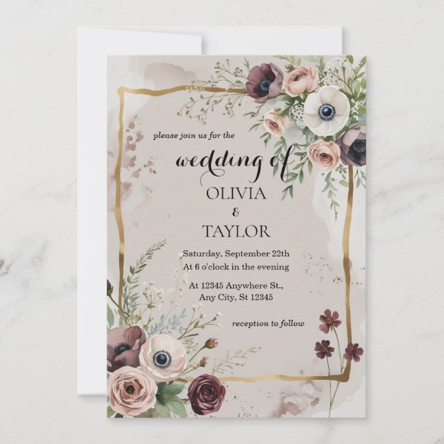 Convite Casamento de Watercolor Wildflower (Frente)