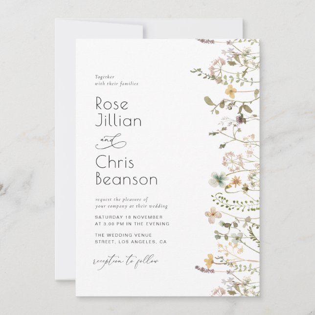 Convite Casamento de Watercolor Wildflower (Frente)
