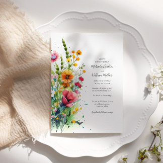 Convite Casamento de Watercolor Wildflower