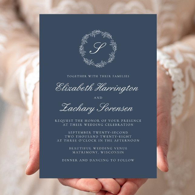 Convite Casamento de White Script Monograma de Verruga Azu (Criador carregado)
