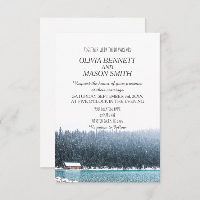 Convite Casamento de Winter Rocky Mountain Lake Country (Frente/Verso)