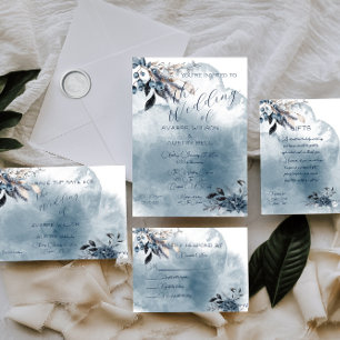 Convite Casamento de Winterberry Blue Watercolor