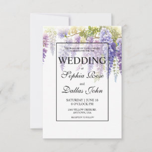 Convite Casamento de wisteria de cor azul-esrola Elegante
