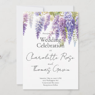 Convite Casamento de wisteria de cor azul-esrola Elegante