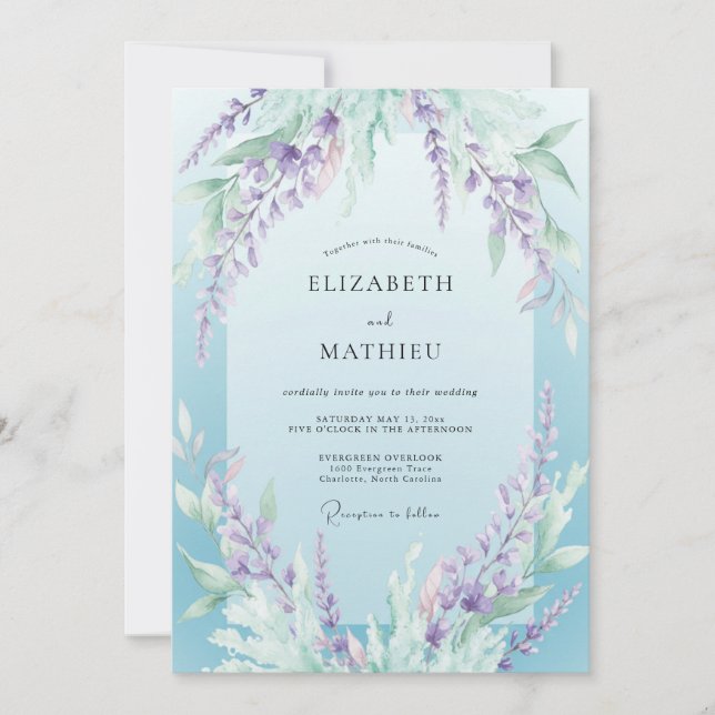 Convite Casamento de Wisteria e Periwinkle (Frente)