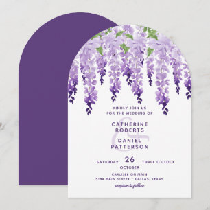 Convite Casamento de Wisteria Roxo Lavanda com Aquarela
