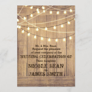 Convite Casamento de Wood & Lights Rustic Country Western