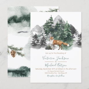 Convite Casamento de Woodland Fox Watercolor Mountain