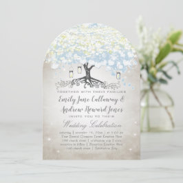 Convite Casamento de Woodsy Boho com Árvore do Coração Azu