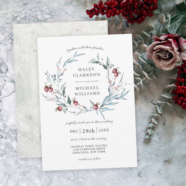 Convite Casamento de Wreath Botânica das Berries de invern (A lovely choice for winter weddings, available in printed or instant download formats!)