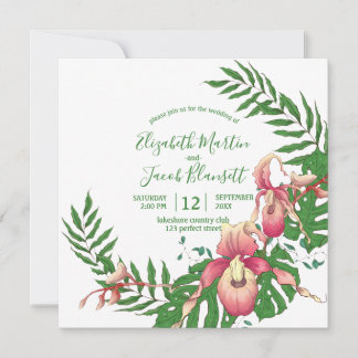 Convite Casamento de Wreath da Orquídea de Senhora Rosa e
