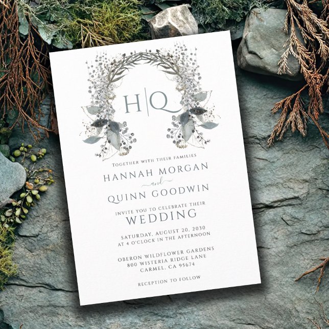 Convite Casamento de Wreath de Monograma (Criador carregado)