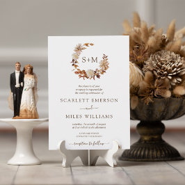 Convite Casamento de Wreath de Terracotta Monograma, Queda