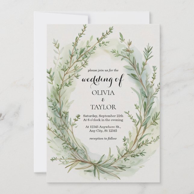 Convite Casamento de Wreath de Thyme Rosemary Sprig (Frente)