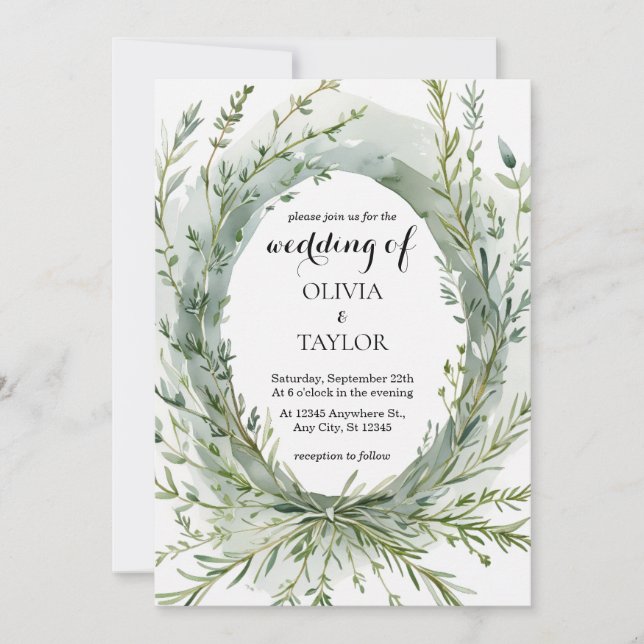 Convite Casamento de Wreath de Thyme Rosemary Sprig (Frente)