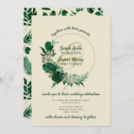 Convite Casamento de Wreath em Círculo Tropical Verde Mode