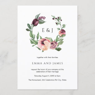 Convite Casamento de Wreath Floral com Blush Burgundy