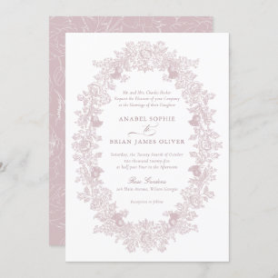 Convite Casamento de Wreath Floral da Elegante Mauve Blush