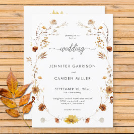 Convite Casamento de Wreath Floral de Queda de Delicado Ru