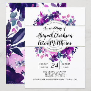 Convite Casamento de Wreath Floral Violet Watercolor Encan