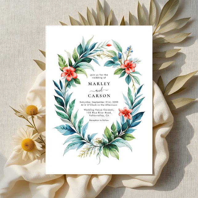 Convite Casamento de Wreath Tropical de Watercolor (Criador carregado)