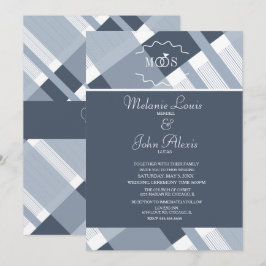 Convite Casamento de Xadrez Azul Poeirento e Branco com Lo