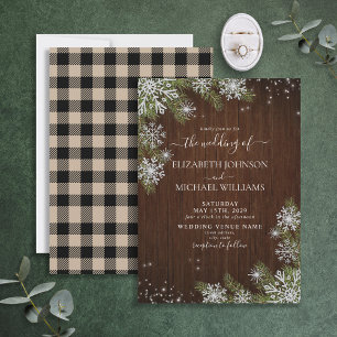 Convite Casamento de Xadrez de madeira de prata de inverno
