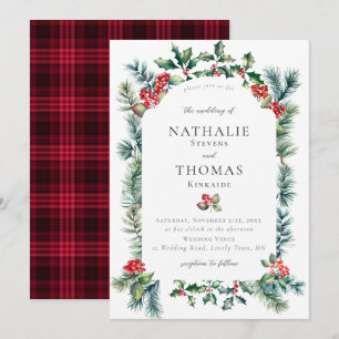 Convite Casamento de Xadrez de pinheiro de Berry Botânico 