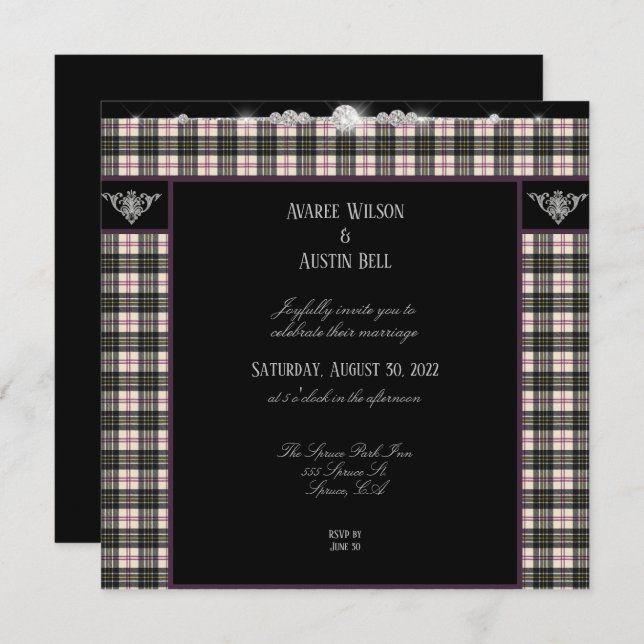 Convite Casamento de Xadrez MacPherson Tartan (Frente/Verso)