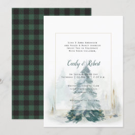 Convite Casamento de Xadrez Verde da Árvore de Inverno