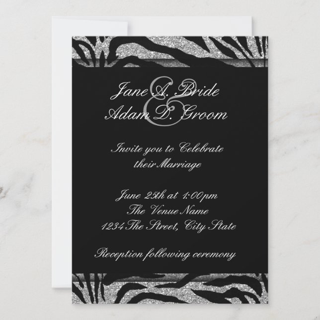 Convite Casamento de Zebra Preto e Branco Elegante (Frente)