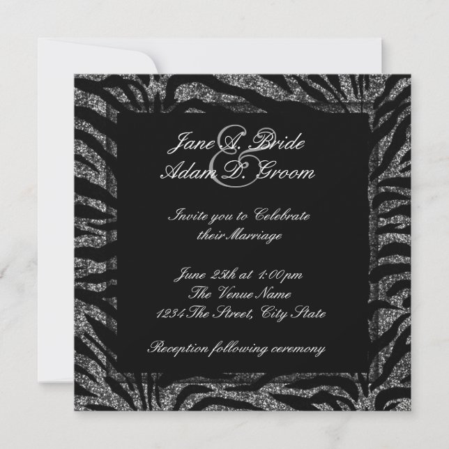Convite Casamento de Zebra Preto e Branco Elegante (Frente)