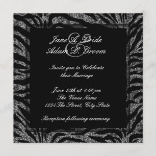 Convite Casamento de Zebra Preto e Branco Elegante