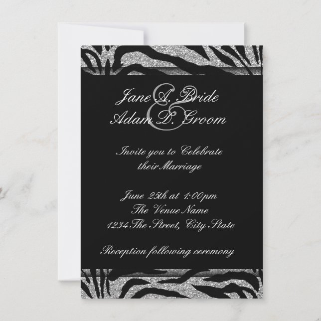 Convite Casamento de Zebra Preto e Branco Elegante (Frente)