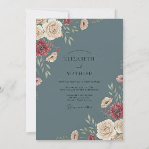 Convite Casamento de Zínia Eucalipto Champanhe Ardósia