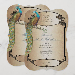 Convite Casamento Deco Vintage Peacock Dourado Rugindo Ano