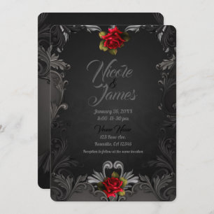 Convite Casamento decorativo do preto gótico da rosa