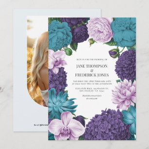 Convite Casamento Deep Marine, Slate Orchid & Cloud Lilac